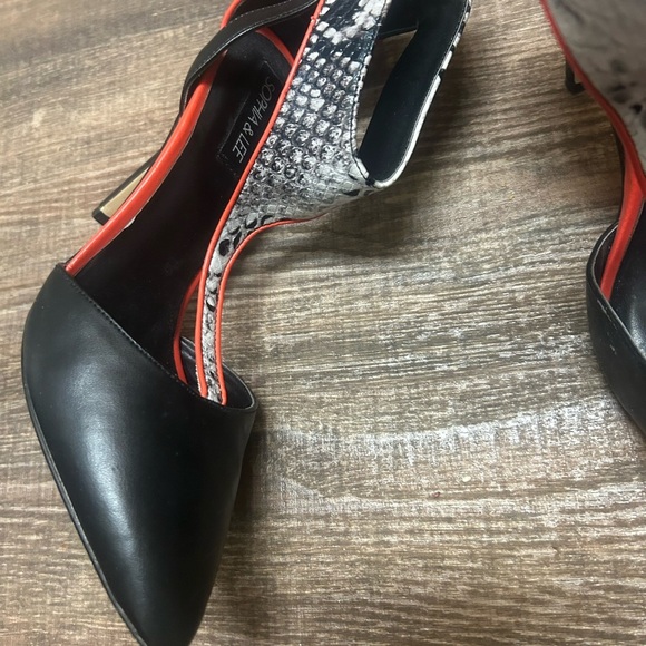 Sophia & Lee size 7 EUC snakeskin vegan leather Pointed-Toe Heels with strap - Picture 3 of 14